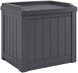 lot 25736 image: IndoorOutdoor Small Deck Box with Storage Seat and Reinforced Lid for Backyard, Patio and Laundry Room