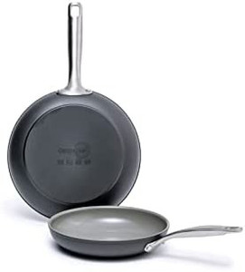 lot 35642 image: GreenPan Chatham Hard Anodized Healthy Ceramic Nonstick 8 and 10 Frying Pan Skillet Set, PFAS-Free, Dishwasher Safe, Oven Safe, Gray