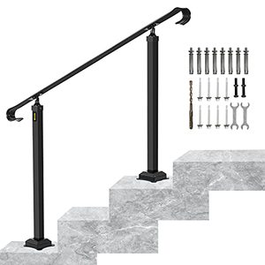 lot 45547 image: VEVOR Handrails for Outdoor Steps, Fit 1-3 Steps Outdoor Stair Railing, Wrought Iron Handrail, Adjustable Front Porch Hand Rail, Black Transitional Hand railings for Concrete Steps or Wooden Stairs