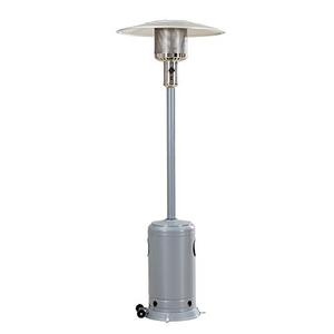 lot 45553 image: Sunjoy 47,000 BTU Avanti Outdoor Portable Propane Heater for Patio and Garden with Safety Auto Shut Off Valve and Wheels, Silver