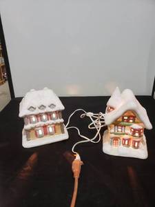 lot 2643 image: pair lighted Christmas village houses