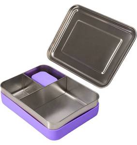 lot 39993 image: WeeSprout 188 Stainless Steel Bento Box (Large) - 3 Compartment Metal Lunch Box, Skid-proof Silicone, for Kids & Adults, Bonus Dip Container, Fits in Lunch & Work Bags, Dishwasher & Freezer Friendly