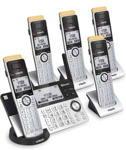 lot 39998 image: VTech IS8151-5 Super Long Range 5 Handset DECT 6.0 Cordless Phone for Home with Answering Machine, 2300 ft Range, Call Blocking, Bluetooth, Headset Jack, Power Backup, Intercom, Expandable to 12 HS