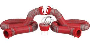 lot 40001 image: Valterra Viper 20-Foot RV Sewer Hose Kit, Universal Sewer Hose for RV Camper, Includes 2 Attachable 10-Foot Hoses with Rotating Fittings, 90 Degree ClearView Sewer Adapter and 4 Drip Caps