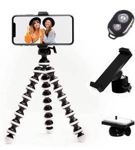lot 40035 image: Flexible Phone Tripod for iPhone & Android Camera by TALK WORKS - Adjustable Stand Holder with Mini Wireless Remote for Selfies, Vlogging, BeautyMakeup, Live StreamingRecording, Adventure - Black