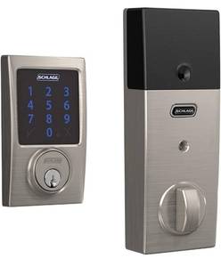 lot 56546 image: Schlage Lock Be468gbak Cen619 Electronic Touchscreen Deadbolt Satin Nickel