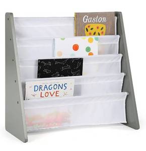 lot 56592 image: Humble Crew, GreyWhite Kids Book Rack Storage Bookshelf, 4 Tiers Sides Are Natural Wood Color