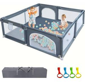 lot 56646 image: Baby Playpen, Playpen for Babies, Play Yard with Safety Gates, Baby Fence 79x71with Anti-Slip SuckersBreathable Mesh WallsStorage BagBalls not Included