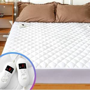 lot 56659 image: MAKATZ Heated Mattress Pad California King Size Adjustable Zone Heating with 8 Heat Settings Controller Quilted Electric Mattress Pad Fit Up to 21 Inch