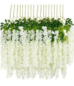 lot 56672 image: 10Pcs Artificial Wisteria Flowers 3 FootPiece White Dense Artificial Fake Wisteria Vine Ratta Hanging Garland Silk Flowers String Home Party Wedding Decor(White-Dense