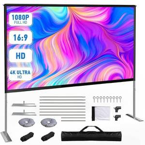 lot 56681 image: MOOKA Projector Screen with Stand-100 inch, Portable Indoor Outdoor Projector Screen Fordable, 169 4K HD Wrinkle-Free Outdoor Movie Screen with Carry Bag, Front Rear Video Projection Screen for Movie