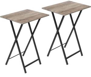 lot 56683 image: HOOBRO Folding TV Tray Tables, Set of 2 Side Table for Small Space, Industrial Snack Tables for Eating at Couch, Stable Metal Frame, Easy Assembly, Space Saving, Greige and Black BG25BZ01