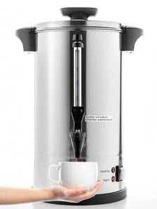 lot 61576 image: SYBO 2022 UPGRADE SR-CP-50C Commercial Grade Stainless Steel Percolate Coffee Maker Hot Water Urn for Catering, 50-Cup 8 L, Metallic