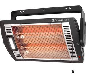 lot 61581 image: Comfort Zone CZQTV5M 7501,500-Watt Ceiling Mounted Dual Quartz Radiant Heater with 90-Degree Adjustable Tilt, Metal Safety Grille, Overheat Protection (Hardware Included)