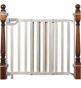 lot 61606 image: Summer Infant Banister & Stair Safety Gate with Extra Wide Door, Wood, 33 - 46, Birch Stain with Gray Accents