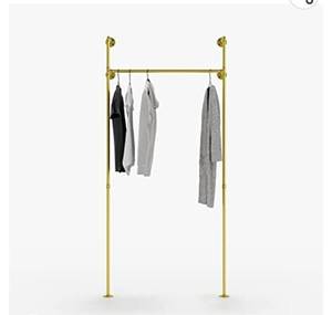 lot 68663 image: Pamo industrial pipe clothing rack - KIM I Gold - clothes rack for wardrobe, bedroom and as walk-in closet system. Sturdy clothing racks for hanging clothes I wall mounted heavy duty clothes rack