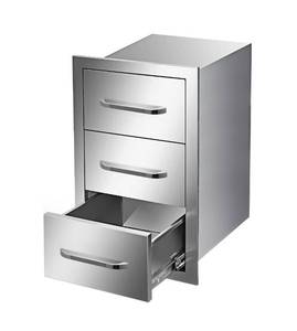 lot 68667 image: VEVOR 16 in. W x 28.5 in. H x 20.5 in. D Outdoor Kitchen Drawers Stainless Steel Flush Mount Triple BBQ Access DrawersMISSING DRAWER HARDLES