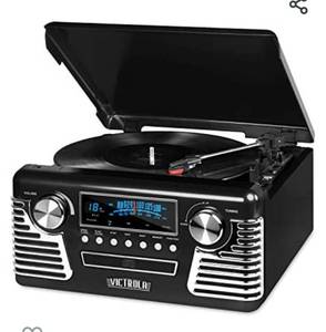 lot 68682 image: Victrola 50s Retro Bluetooth Record Player & Multimedia Center with Built-in Speakers - 3-Speed Turntable, CD Player, AMFM Radio  Vinyl to MP3 Recording  Wireless Music Streaming  Black