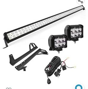 lot 68686 image: YITAMOTOR 52 Inch Led Light Bar 300W Combo 2pcs 4 18W Spot Light Pod Off Road Driving Lights with Mounting Brackets and Wiring Harness Fit for 07-18 Jeep JK Wrangler,Retail $ 100