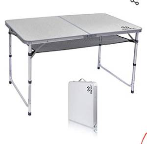 lot 68692 image: Nice C Card Table, Folding Camping Table Adjustable Height, Picnic, Outdoor, Portable Lightweight Aluminum, with Carry Handle for Beach, Picnic, Cooking, Festival, Indoor, Office (Large)