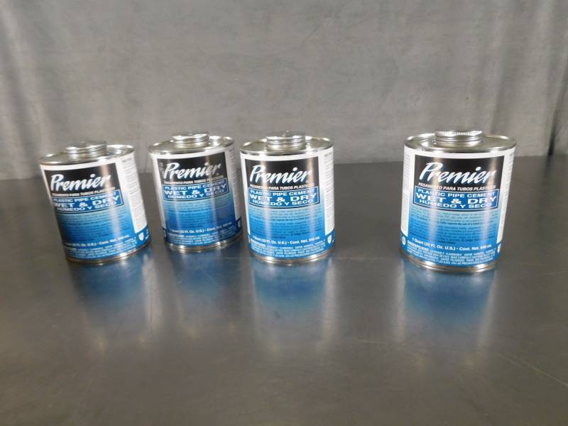lot 3638 image: Lot of Premier Plastic Pipe Cement Wet and Dry