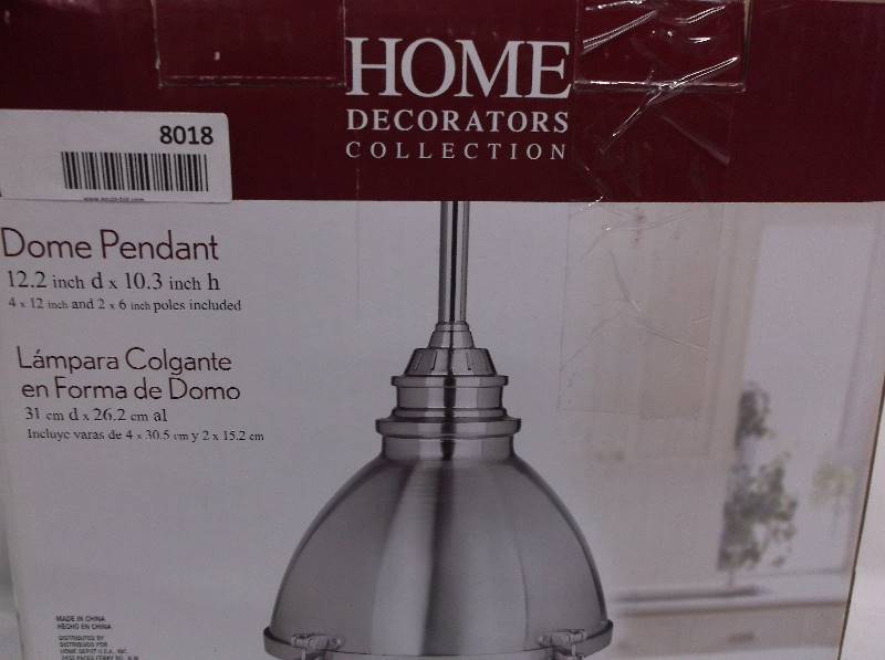 lot 8018 image: Home Decorators Dome Pendant Light - Pole included.