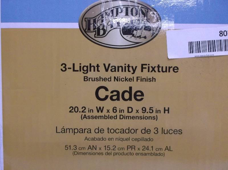 lot 8030 image: Hampton Bay 3-Light Vanity Fixture Cade - Brushed Nickel Finish