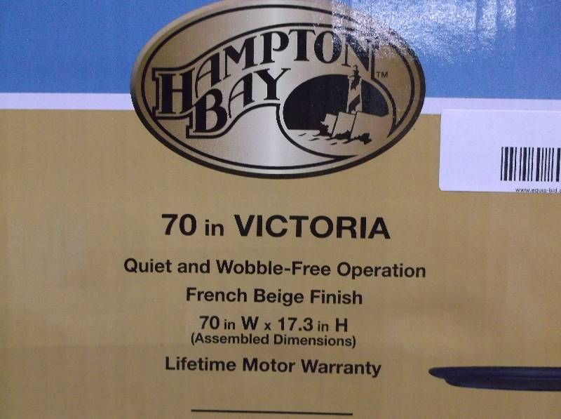 lot 8032 image: Hampton Bay 70 inch Victoria Ceiling Fan - Quiet Wobble Free - French Beige Finish.
