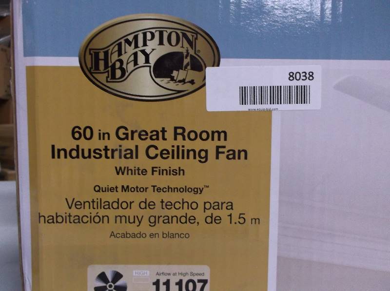 lot 8038 image: Hampton Bay 60 inch Great Room Industrial Ceiling Fan - Quiet Motor - White Finish