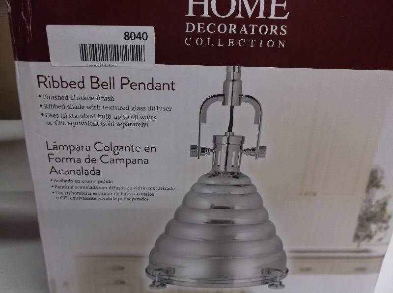 lot 8040 image: Home Decorators Ribbed Bell Pendant Light