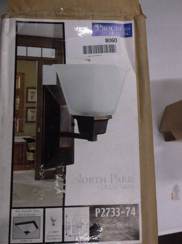 lot 8060 image: Progress Lighting Wall Sconce - North Park Collection - Venetian Bronze Finish