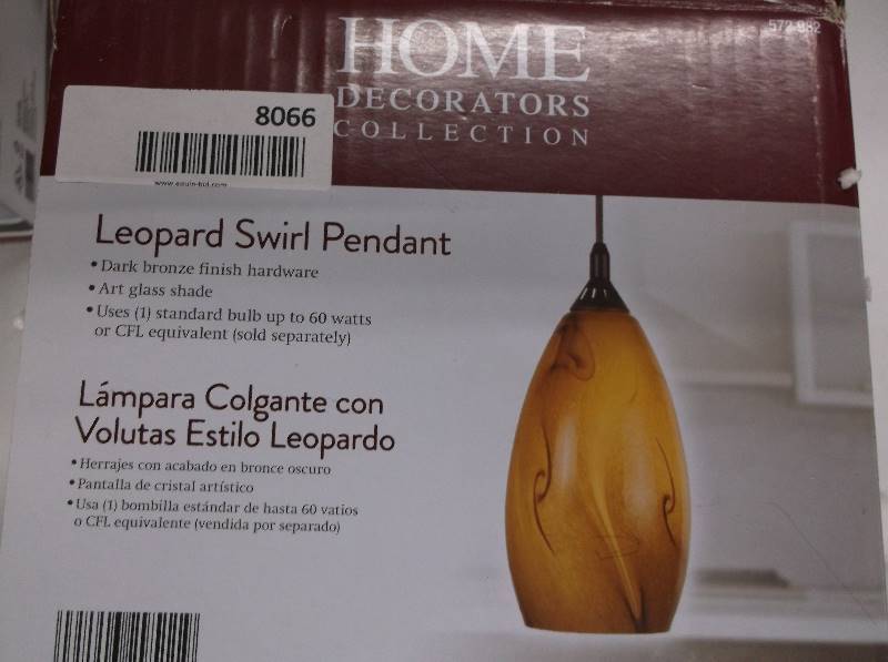 lot 8066 image: Home Decorators Leopard Swirl Pendant Light
