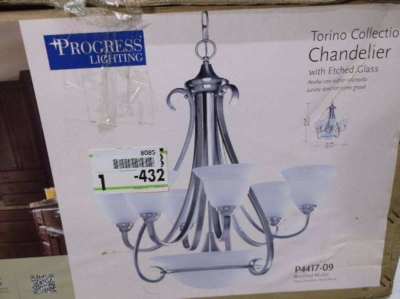 lot 8085 image: Progress Lighting 6-Light Chandelier Torino Collection