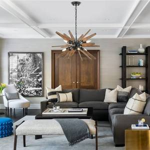 lot 42560 image: Farmhouse Wood Sputnik Chandelier, 6-Light