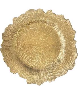 lot 44931 image: Gold Plastic Reef Charger Plates - 12 pcs 13 Inch Round Floral