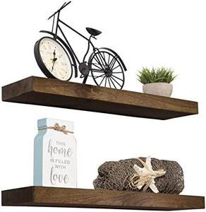 lot 44945 image: Floating Shelves Rustic Wood Wall Shelf USA Handmade  Set of 2 (Dark Walnut, 36 x 5.5)