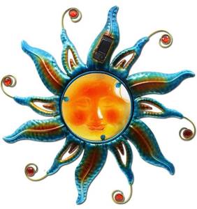 lot 45849 image: Mount Metal Sun Wall Art Sculpture with LED Lights Glass Face