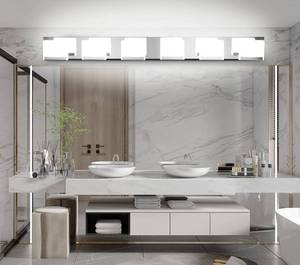 lot 45854 image: (RETAIL $110) LED Modern Vanity Light 6 Light Bathroom Vanity Lights Acrylic Stainless Steel