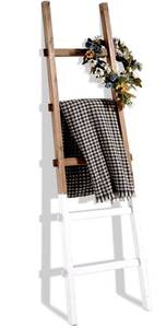 lot 45859 image: 5 Ft Wood Decorative Wall Leaning Dipped Blanket Ladders Bathroom Storage