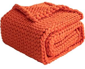 lot 45865 image: (RETAIL $144) Super Large Soft Throw Blanket Handmade Knitting (Orange, 60x80,20lbs)