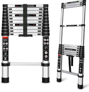 lot 45869 image: (RETAIL $110) Aluminum Telescoping Ladder 10.5 FT, Collapsible Extension Ladder with Locking Mechanism
