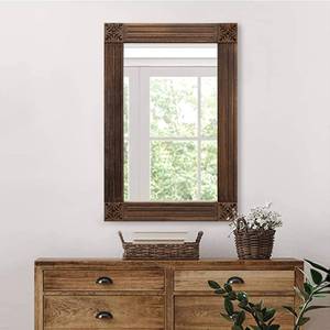 lot 52817 image: (RETAIL $90) Farmhouse Mirror Wood Framed 20x28 Inch