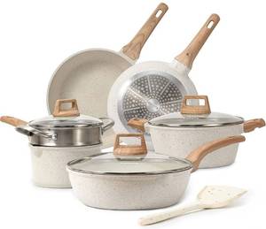 lot 52820 image: (RETAIL $199) CAROTE Pots and Pans Set Nonstick, White Granite