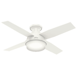 lot 52835 image: Dempsey Low Profile with Light Fresh White Ceiling Fan with Light with Handheld Remote