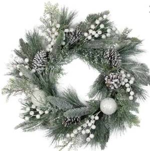 lot 52857 image: 24 Frosted Artificial Mixed Pine and Pine Cone Wreath
