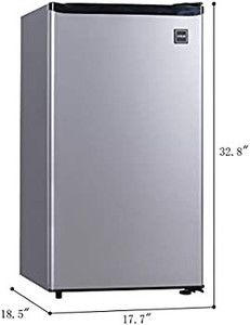 lot 24 image: RCA RFR322 Mini Refrigerator, Compact Freezer Compartment, Adjustable Thermostat Control, Reversible Door, Ideal Fridge for Dorm, Office, Apartment, Platinum Stainless, 3.2 Cubic Feet