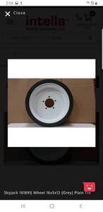 lot 36 image: Skyjack 161891 Wheel 16x5x12 (Grey) Plain Tre Retail Price $250.44 $245.92