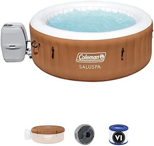 lot 95 image: Coleman SaluSpa Miami Air Jet 4 Person Inflatable Hot Tub Spa with Pump and EZ Spa Hot Tub Total Care Weekly Water Chemical Treatment Blend, Orange