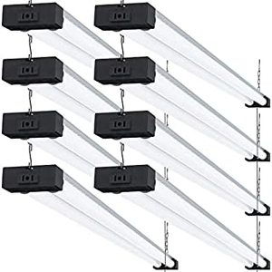 lot 109 image: Sunco Lighting 8 Pack Industrial LED Shop Light, 4 FT, Linkable Integrated T8 Fixture, 40W260W, 6000K Daylight Deluxe, 4000 LM, Surface  Suspension Mount, Pull Chain, Garage Light - Energy Star