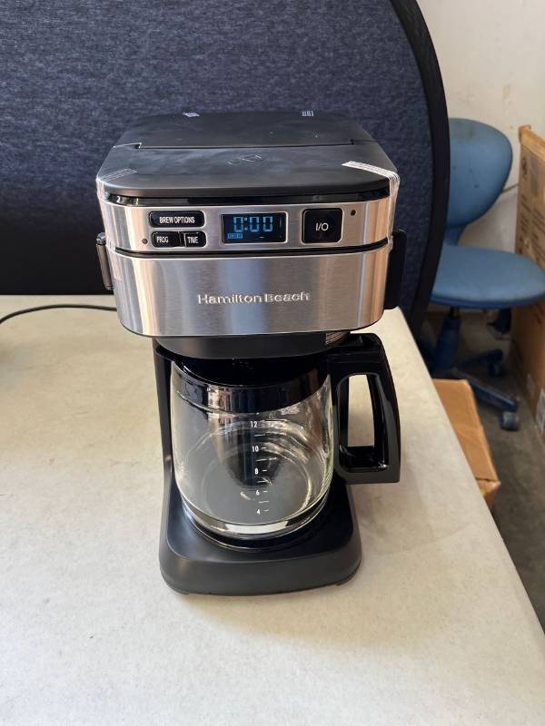 Hamilton Beach Programmable Coffee Maker – 12 Cup, Front Fill Water Tank, Pause & Serve, 3 Brew Strength Options, Black